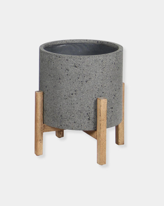 PATIO ROUND STANDING POT - GREY STONE