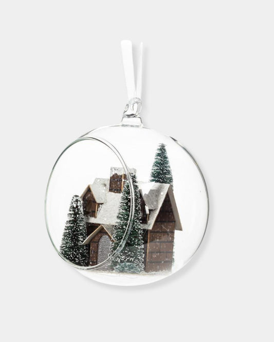 CABIN & TREES DOME ORNAMENT