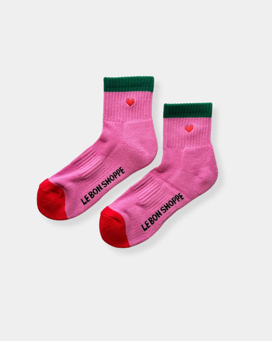 EMBROIDERED PINK + GREEN HEART GIRLFRIEND - SOCK