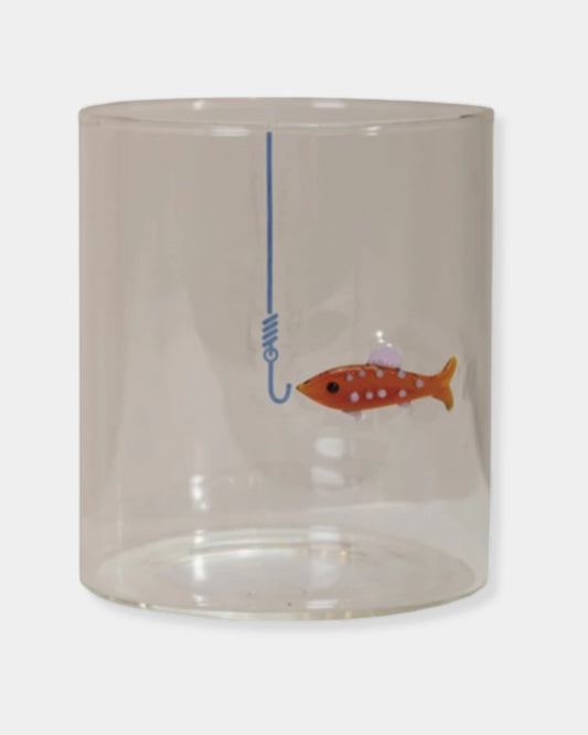 ORANGE FISH ON HOOK - 12oz GLASS