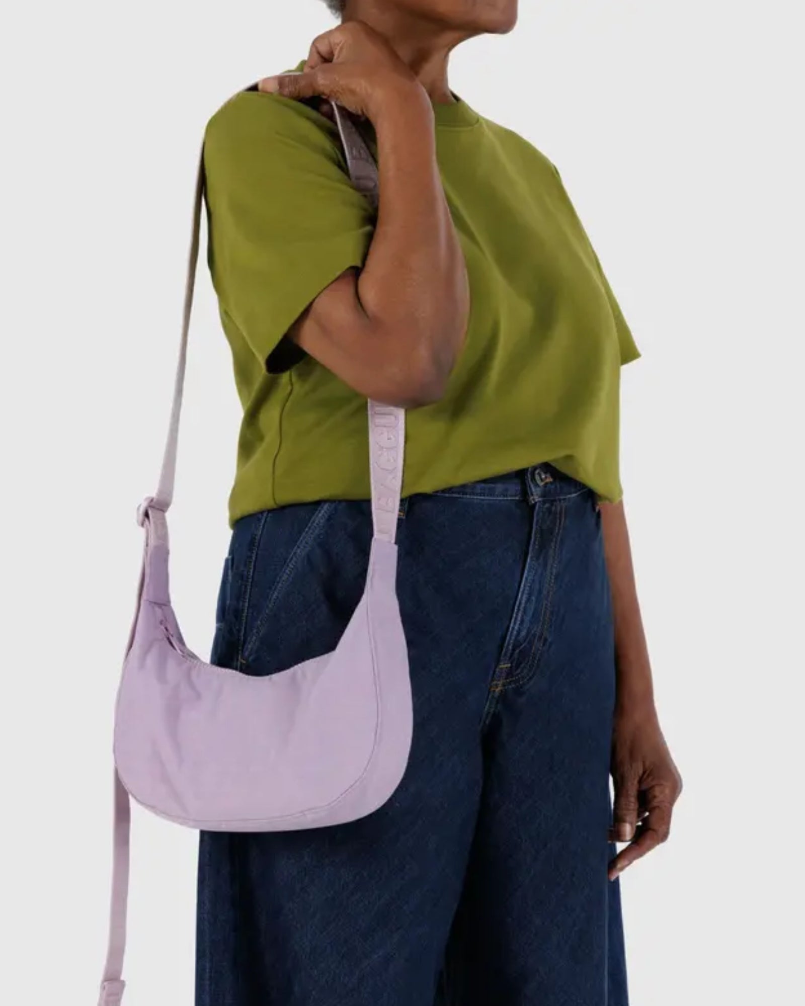 SMALL NYLON CRESCENT BAG - DUSTY PINK