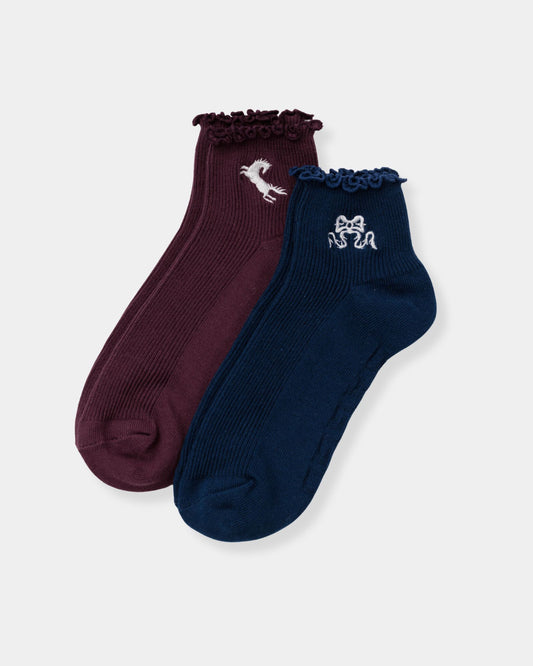 LETTUCE EDGE MAHOGANY & NAVY ICONS - SET OF 2 SOCKS