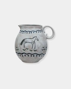 HAND PAINTED HORSE STONEWARE PITCHER