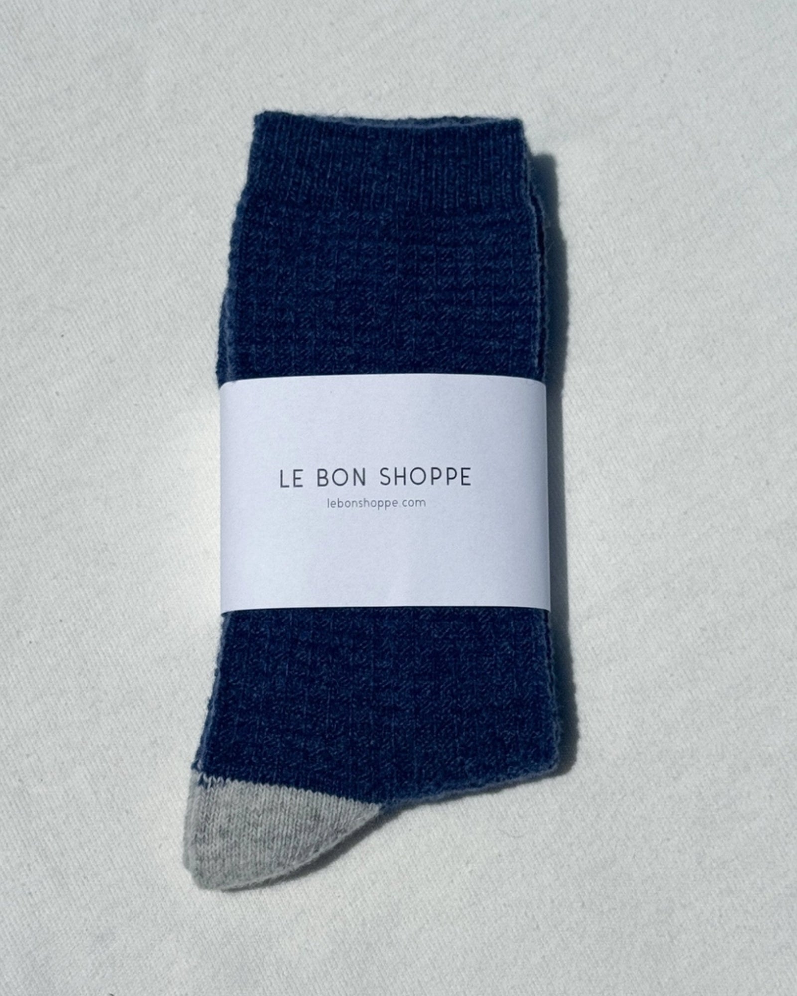 WOOL WAFFLED SOCKS - DENIM