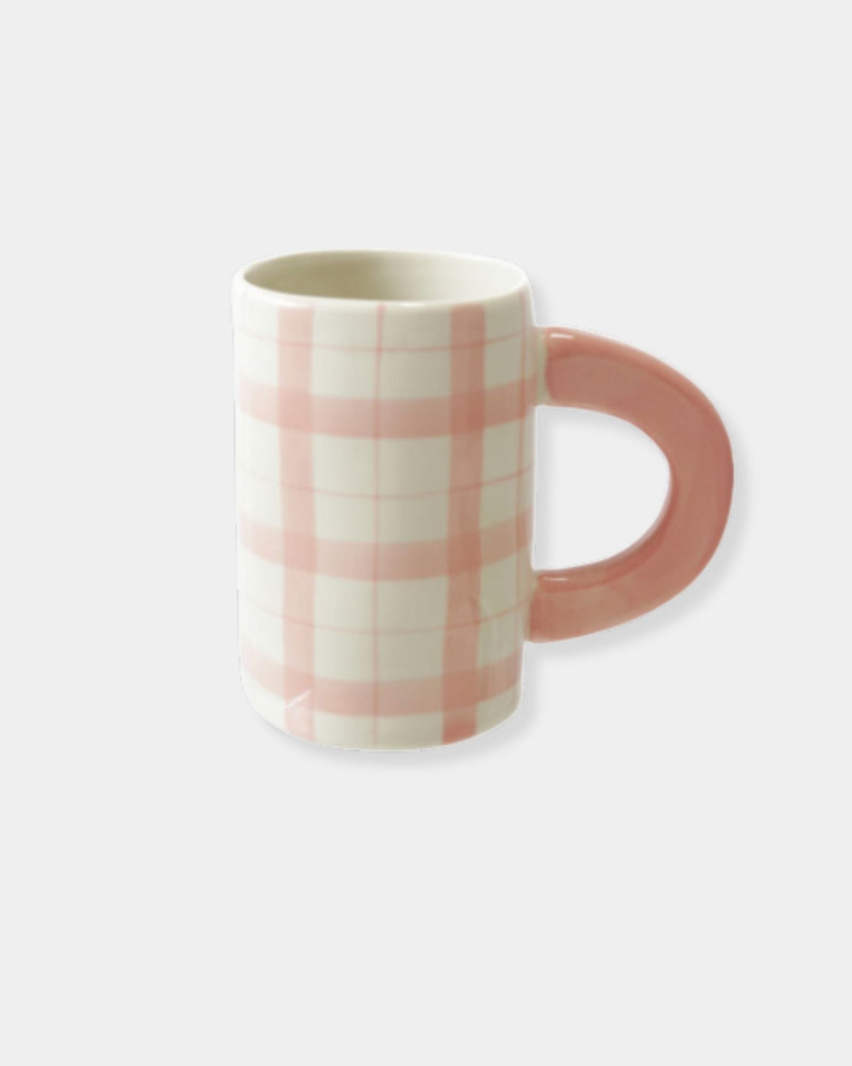 HAND PAINTED STONEWARE MUG - PINK CHECK