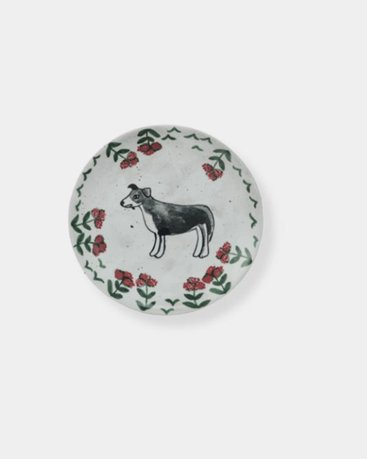 HAND PAINTED STONEWARE PLATE - DOG