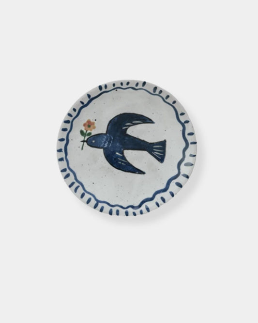 HAND PAINTED STONEWARE PLATE - BIRD