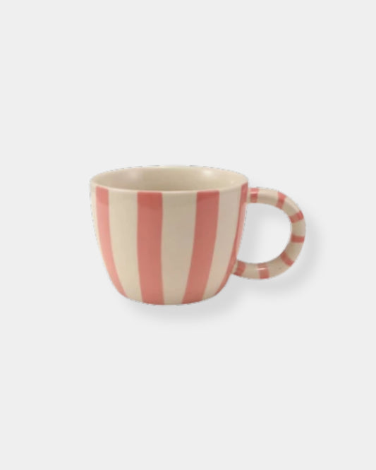 STONEWARE PINK & WHITE STRIPED MUG