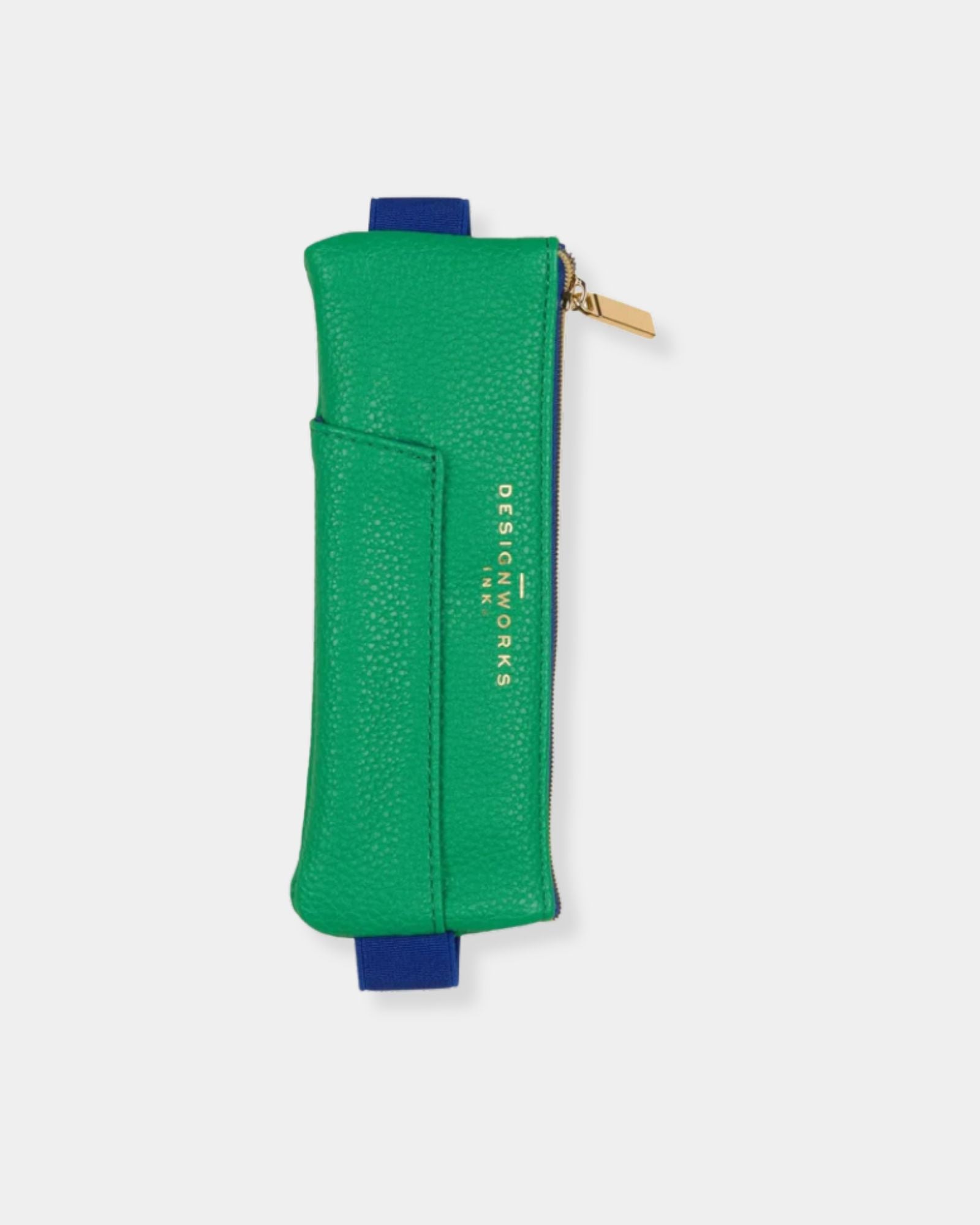 VEGAN LEATHER PEN POUCH - BRIGHT GREEN & NAVY