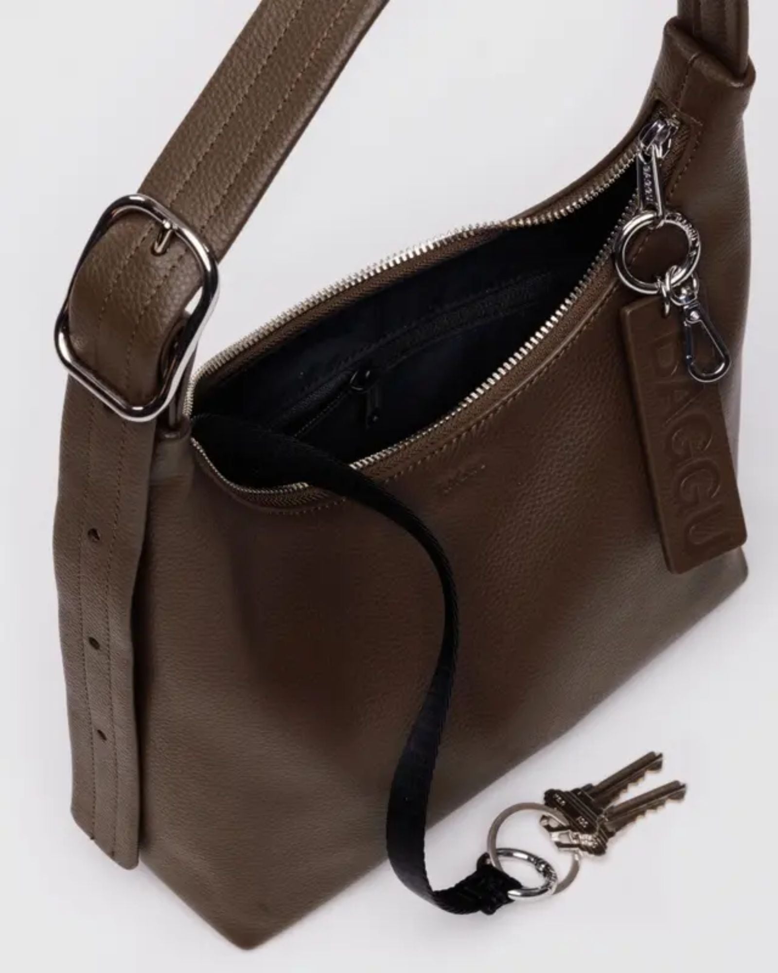 MINI RECYCLED LEATHER SHOULDER BAG - BROWN