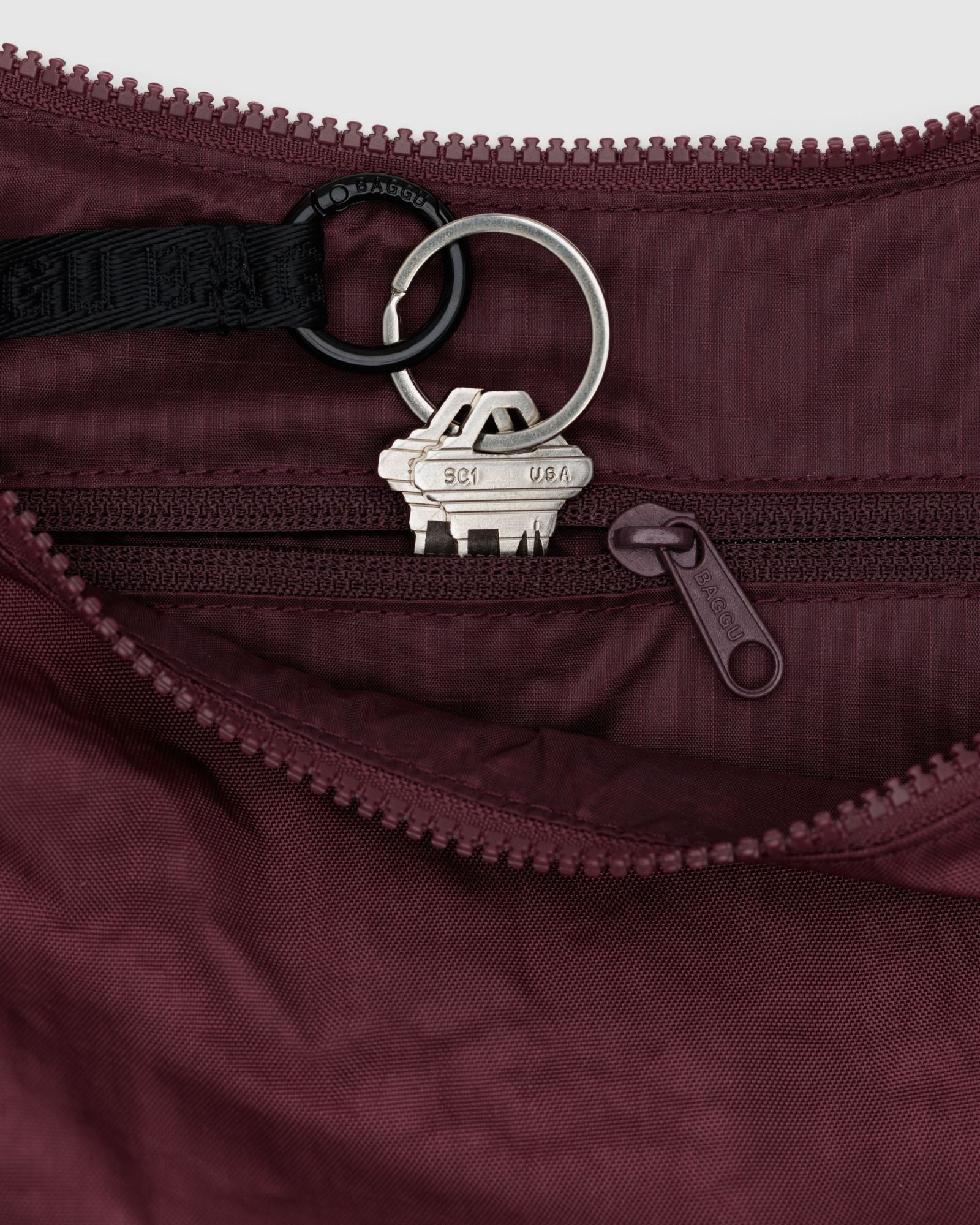 MEDIUM NYLON CRESCENT BAG - MAHOGANY