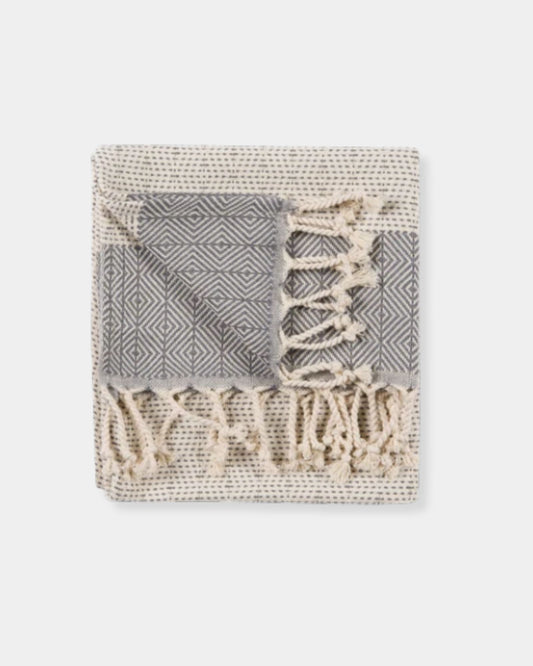 HAND TOWEL - LINED DIAMOND - SLATE