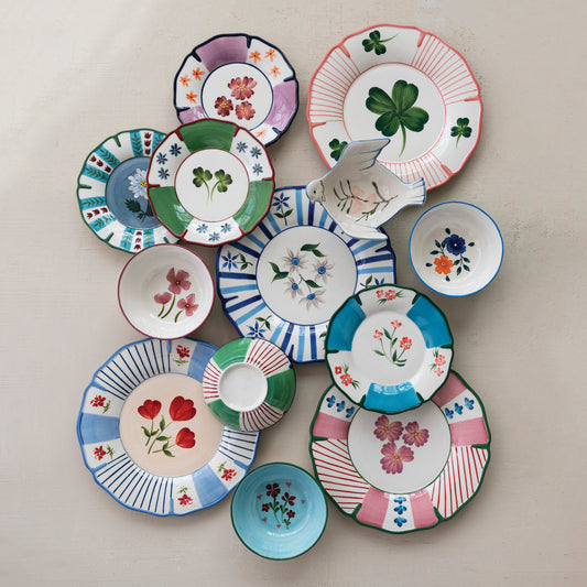 PINK FLORAL STONEWARE PLATE