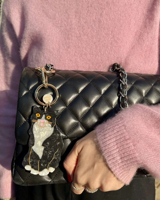 HAND-PAINTED TUXEDO CAT BAG CHARM + KEYCHAIN