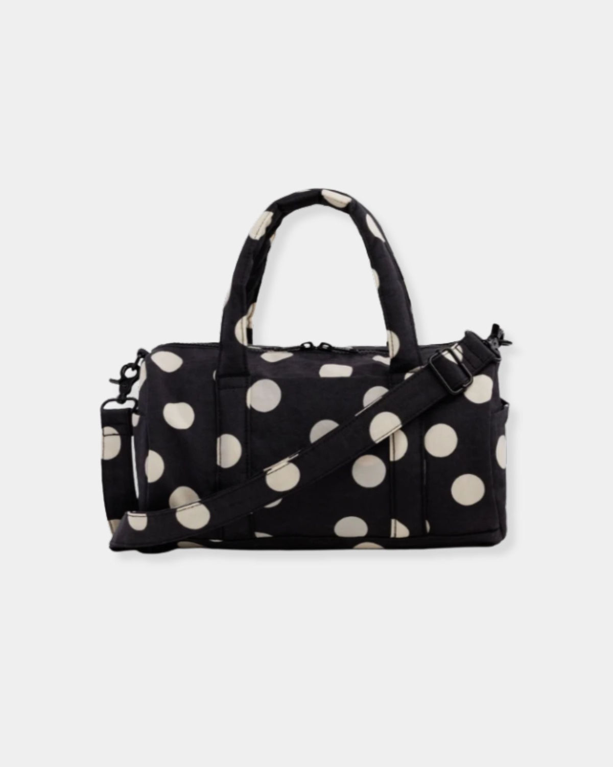 NYLON DUFFLE BAG - BLACK AND CREAM POLKA DOT