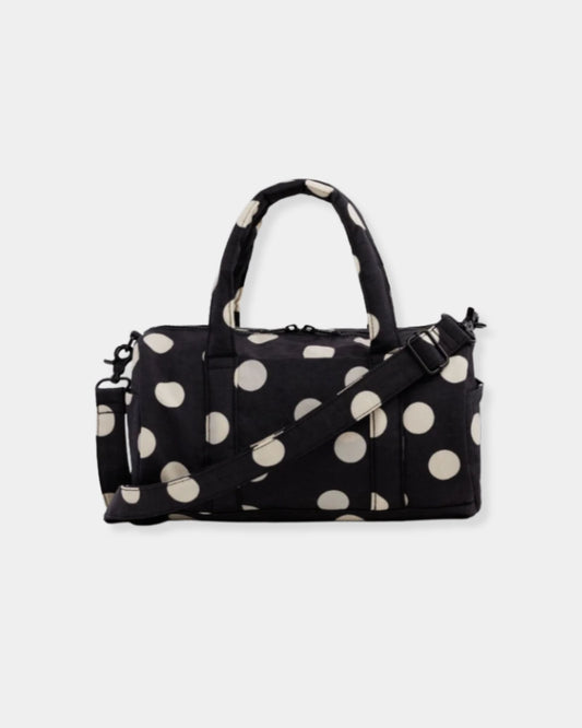 NYLON DUFFLE BAG - BLACK AND CREAM POLKA DOT