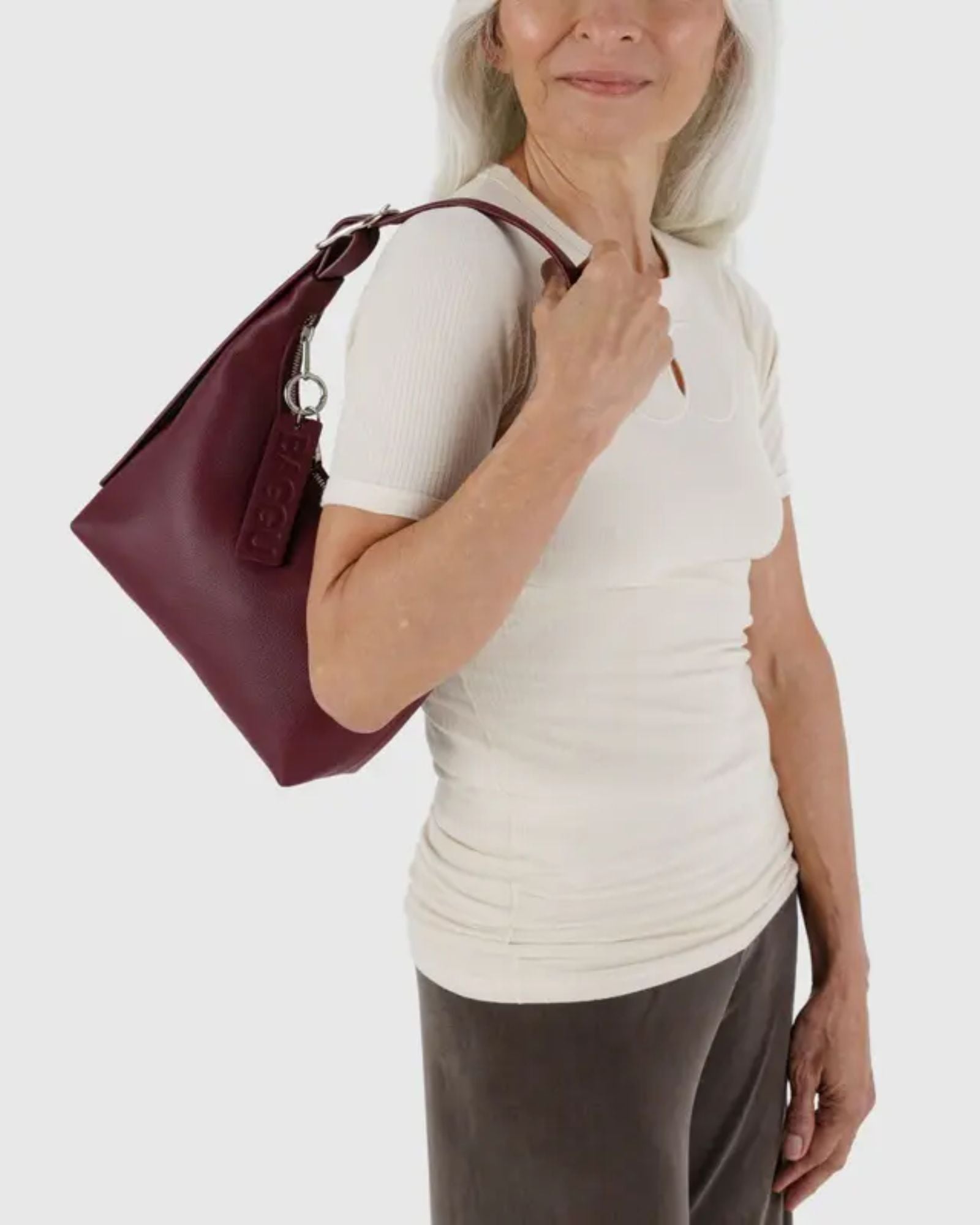 MINI RECYCLED LEATHER SHOULDER BAG - MAHOGANY