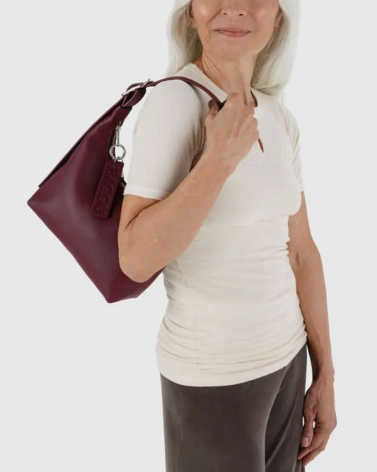 MINI RECYCLED LEATHER SHOULDER BAG - MAHOGANY