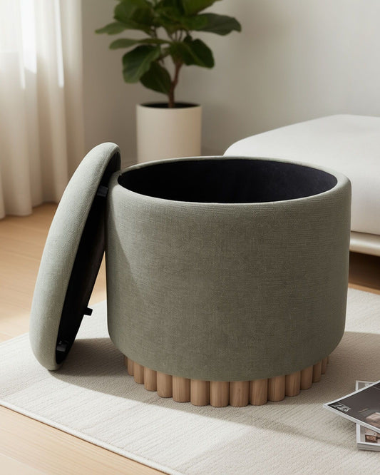 SADIE STORAGE OTTOMAN - MOSS & NATURAL