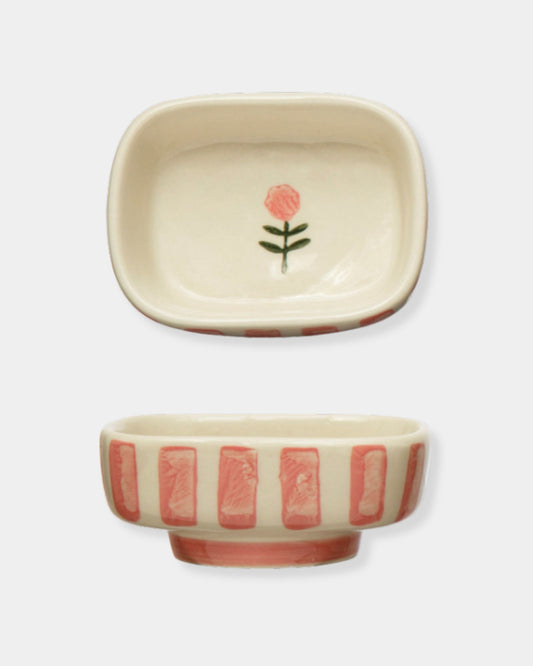 PINK FLORAL FOOTED DISH