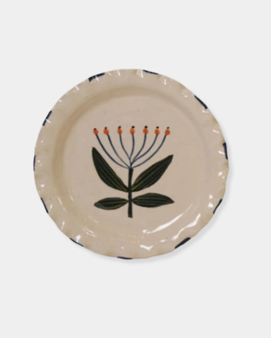 BLACK FLORAL STONEWARE PLATE