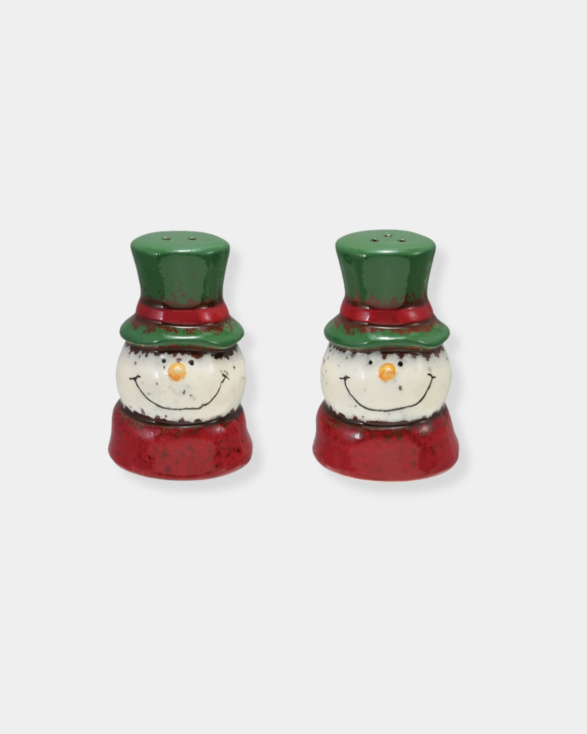 HAND PAINTED CERAMIC SNOWMAN S&P SHAKERS