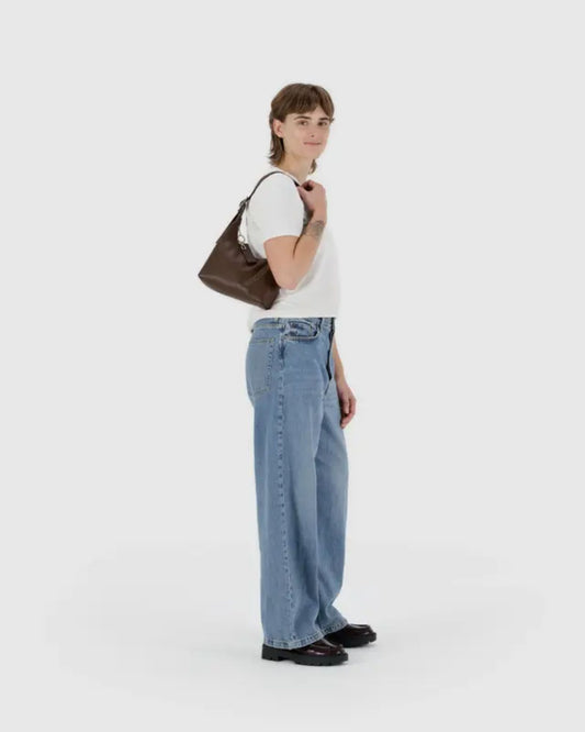 MINI RECYCLED LEATHER SHOULDER BAG - BROWN