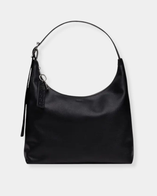 MEDIUM RECYCLED LEATHER SHOULDER BAG - BLACK