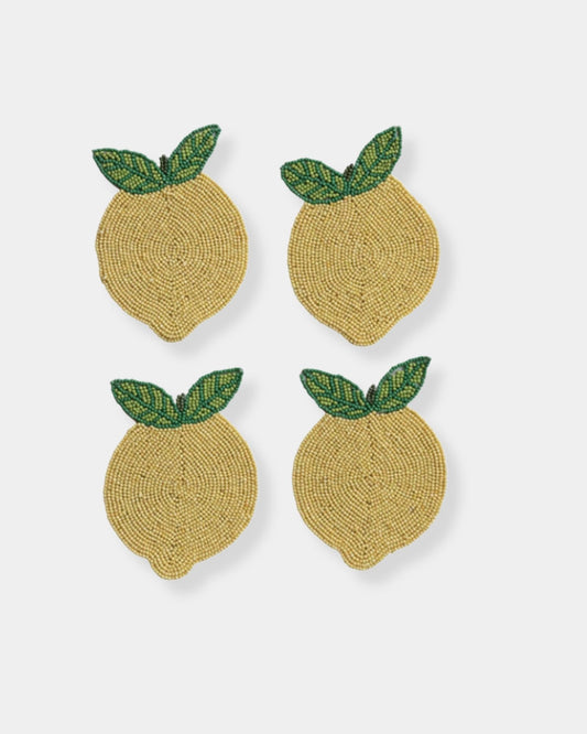 BEADED GLASS LEMON COASTERS - SET 4