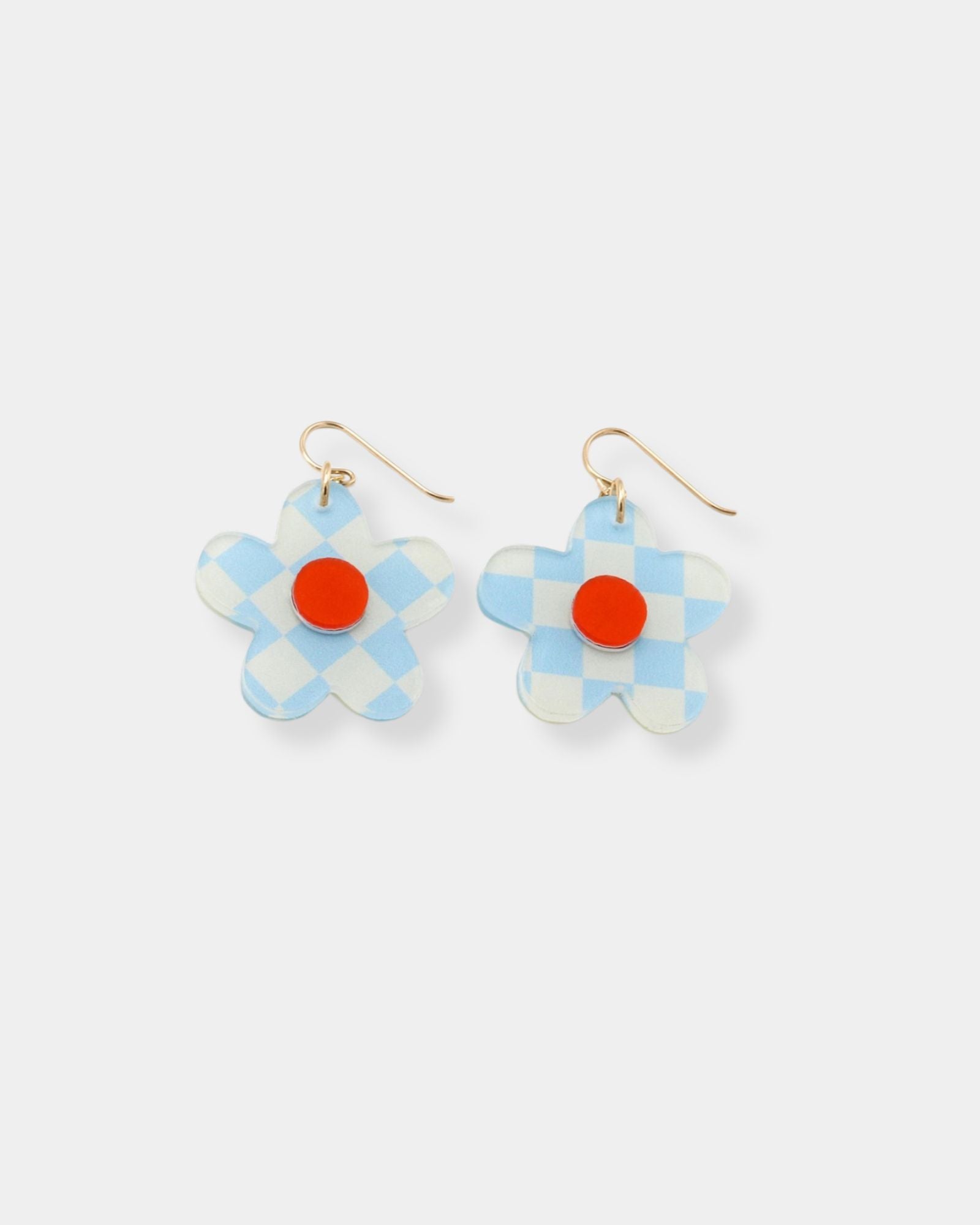 SMALL DAISY DROP - BLUE CHECKER EARRINGS