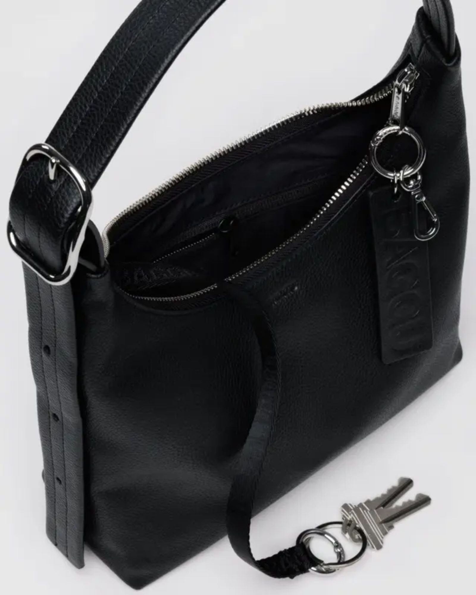 MINI RECYCLED LEATHER SHOULDER BAG - BLACK