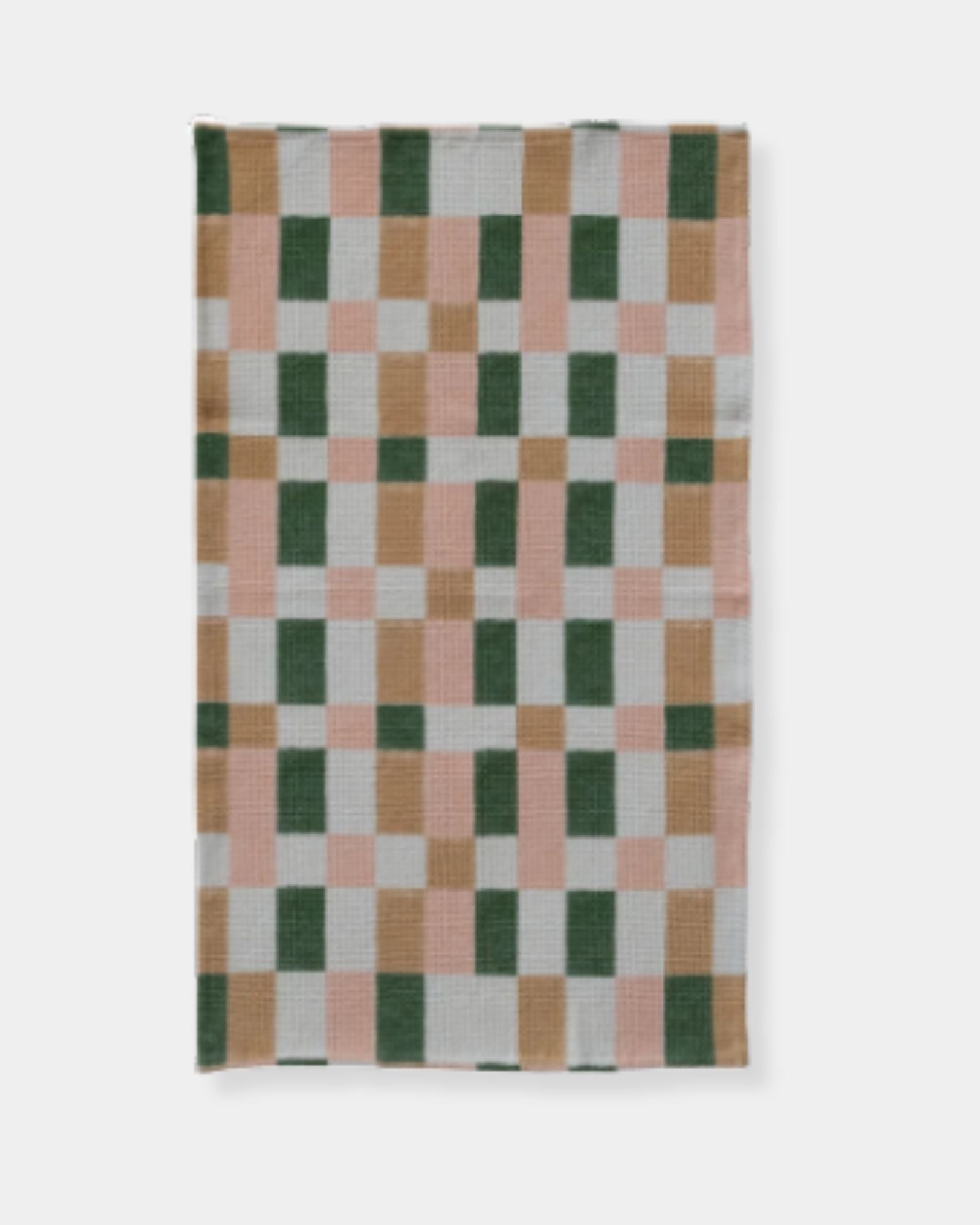GREEN CHECKERED WAFFLE WEAVE TEA TOWEL