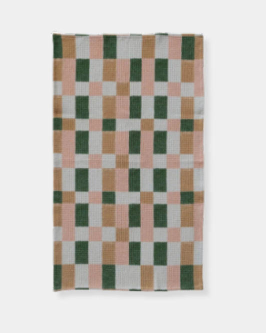 GREEN CHECKERED WAFFLE WEAVE TEA TOWEL