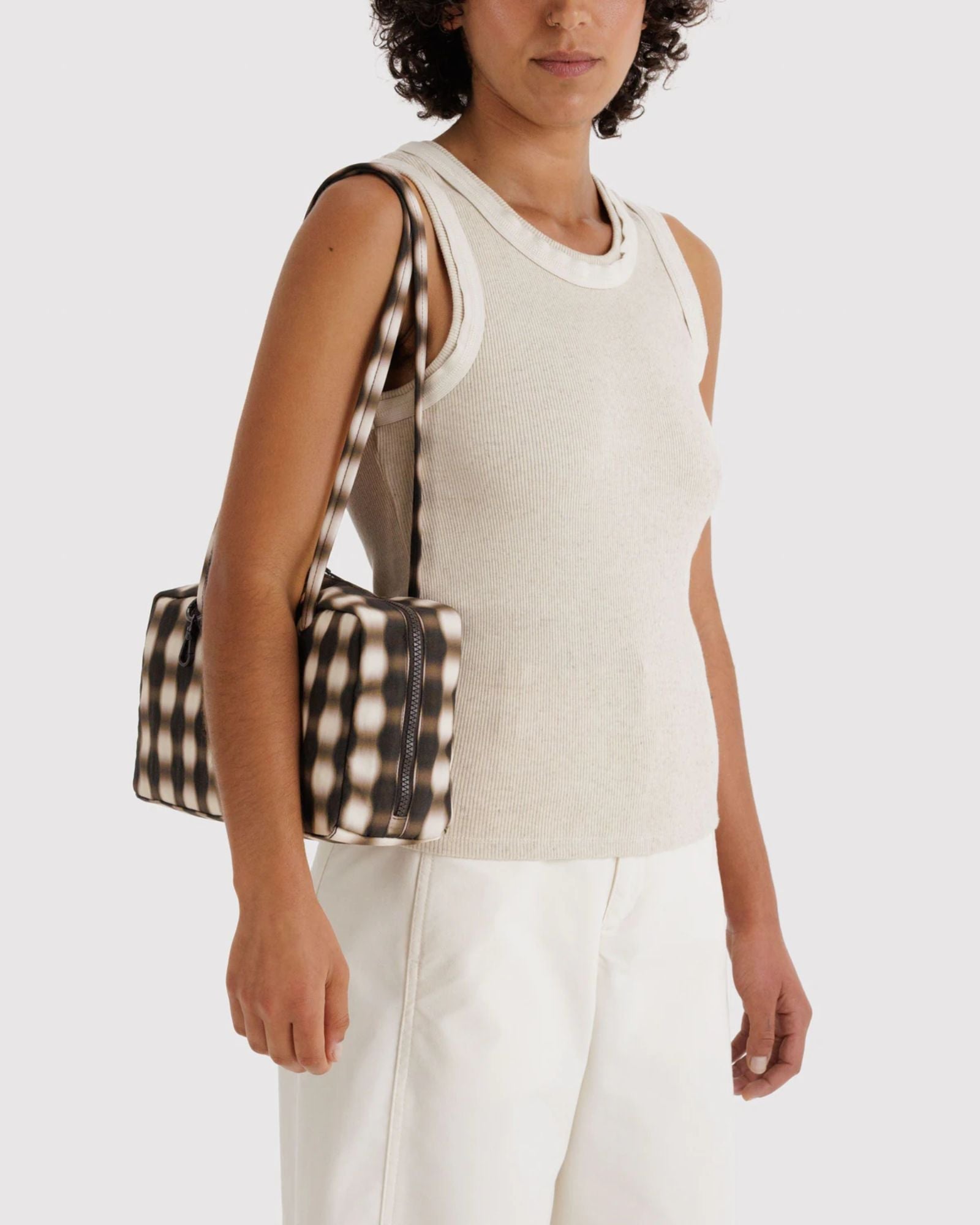 NYLON BOWLER BAG - BLURRED GINGHAM BROWN