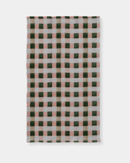 PINK CHECKERED WAFFLE WEAVE TEA TOWEL