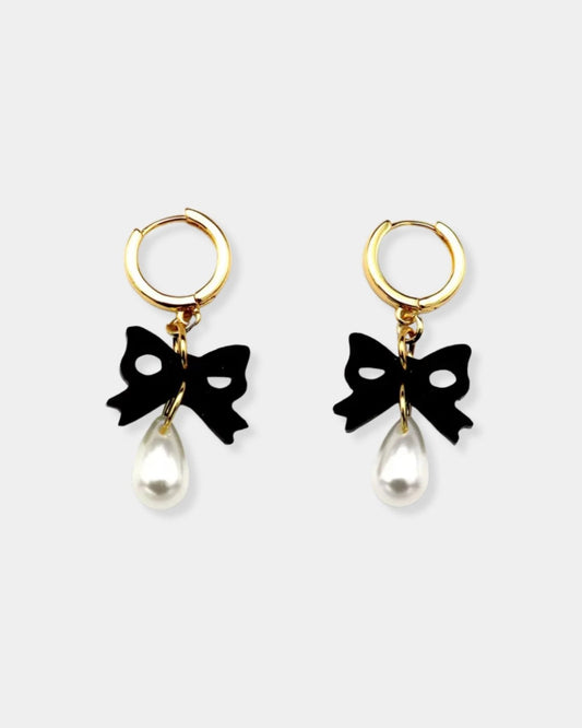 BOW PEARL DROPS - INK EARRINGS | Stonewaters