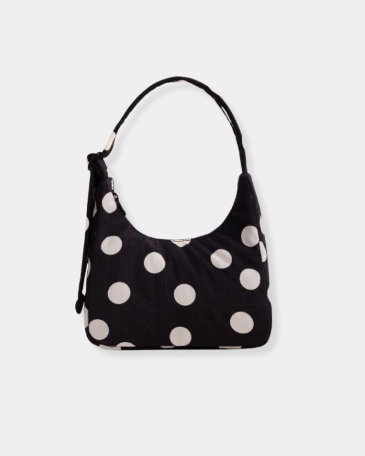 MINI NYLON SHOULDER BAG - BLACK AND CREAM POLKA DOT