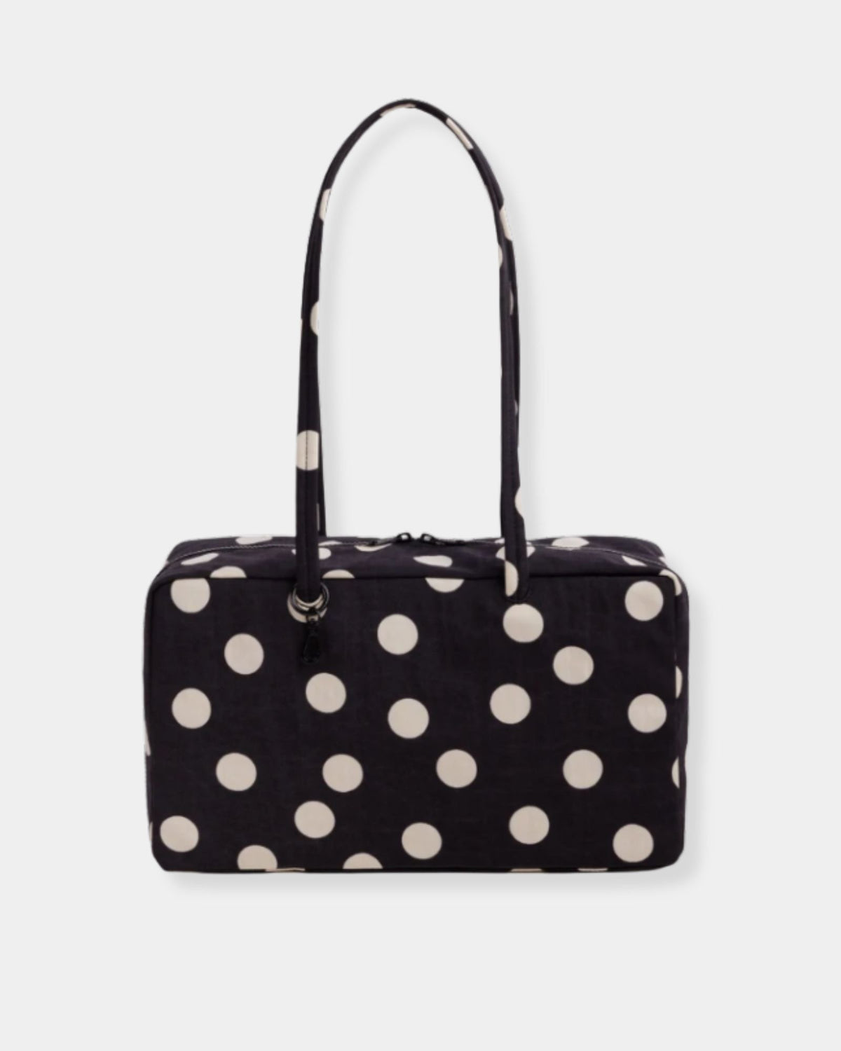 MEDIUM NYLON BOWLER BAG - BLACK AND CREAM POLKA DOT