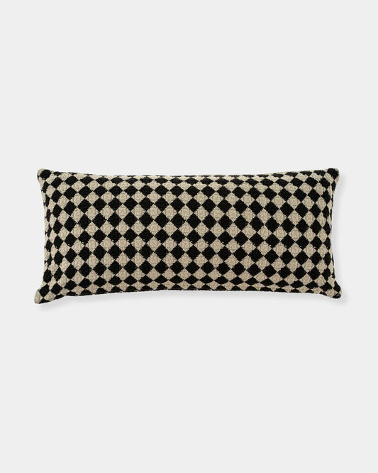 CHECK WEAVE PILLOW 14 X 31 - BLACK