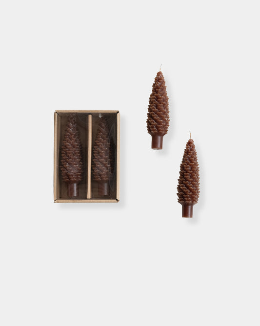 PINE CONE UNSCENTED TAPER CANDLES - SET 2