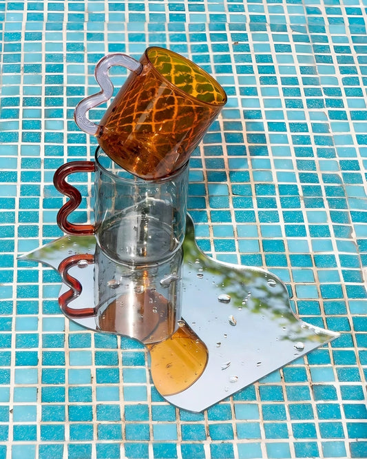 HANDMADE WAVY COFFEE MUG - GREY & RED