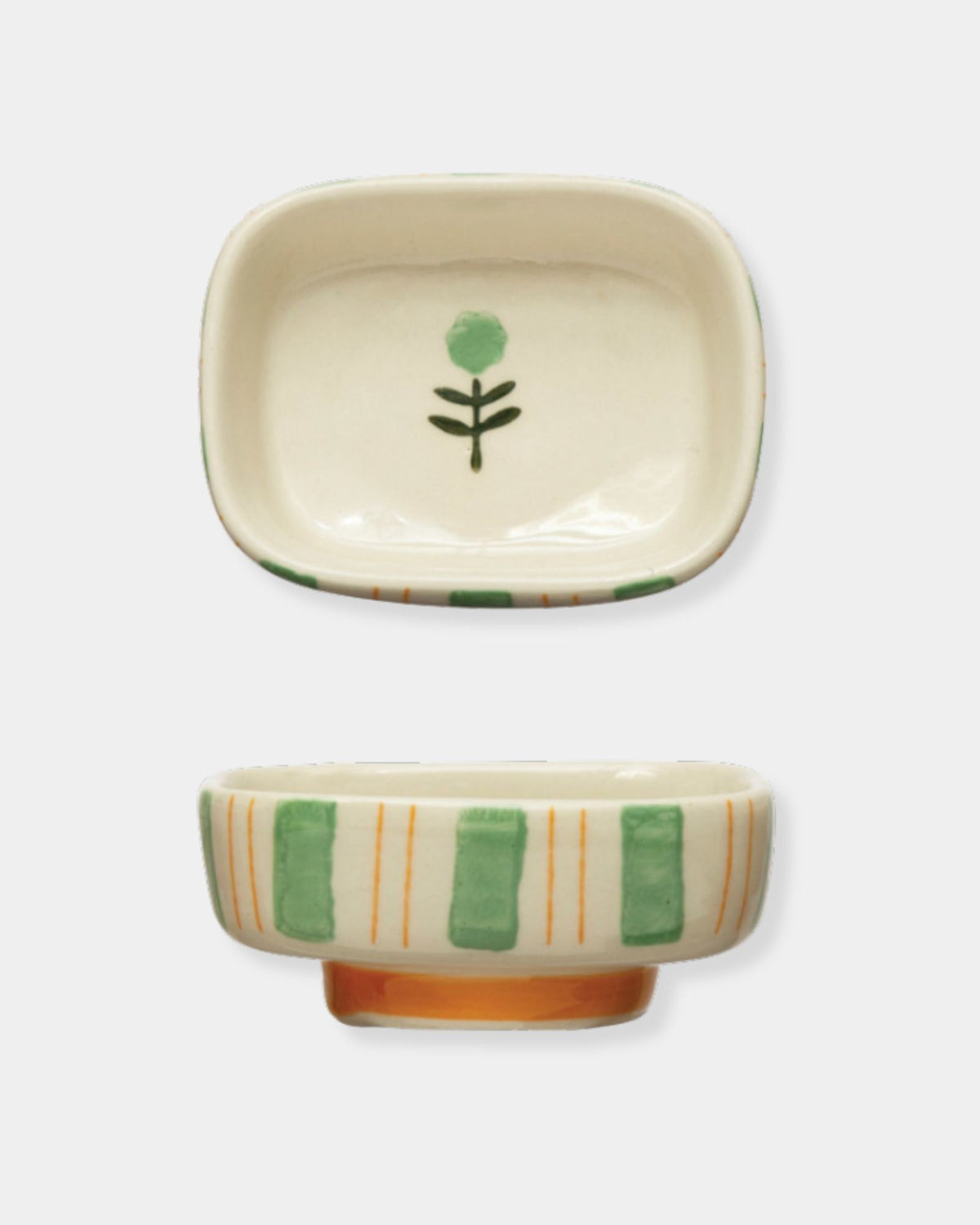 GREEN FLORAL FOOTED DISH
