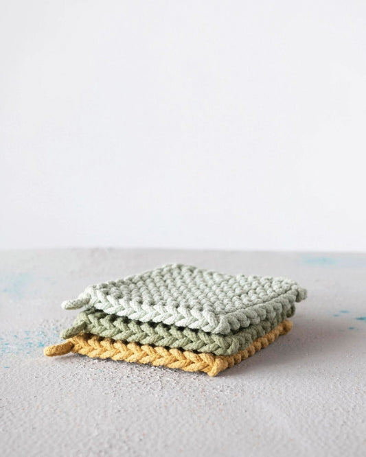 COTTON CROCHET POT HOLDER - OCHRE | Stonewaters