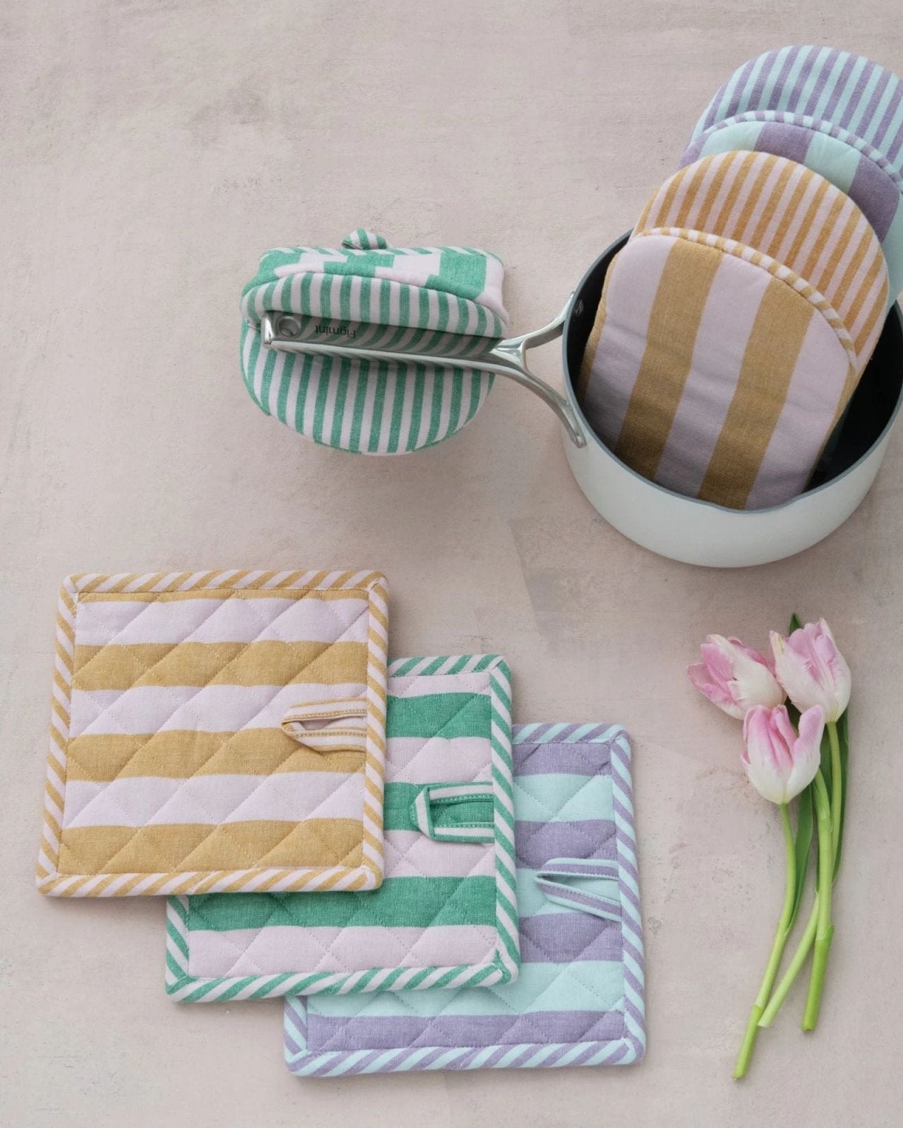 COTTON OVEN MIT - GREEN STRIPED | Stonewaters