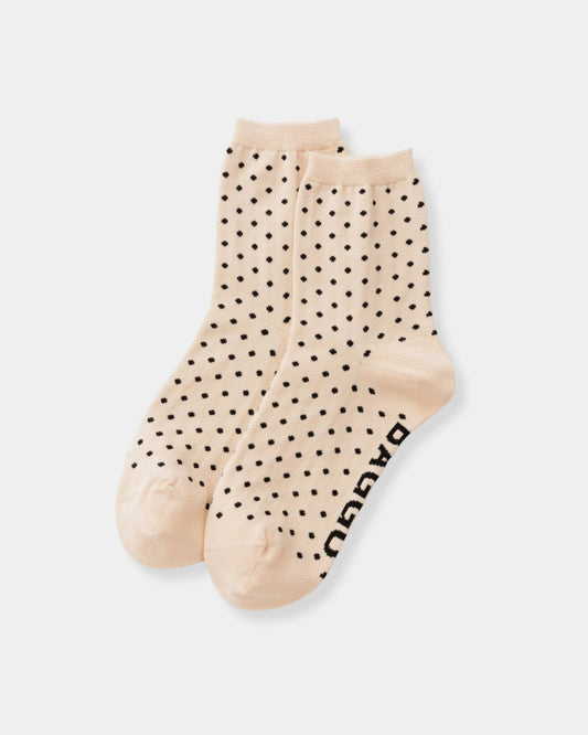 CREW SOCK - MICRO CREAM AND BLACK POLKA DOT | Stonewaters