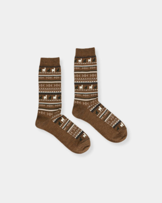 ALPACA PRINT SOCK - CARAMEL