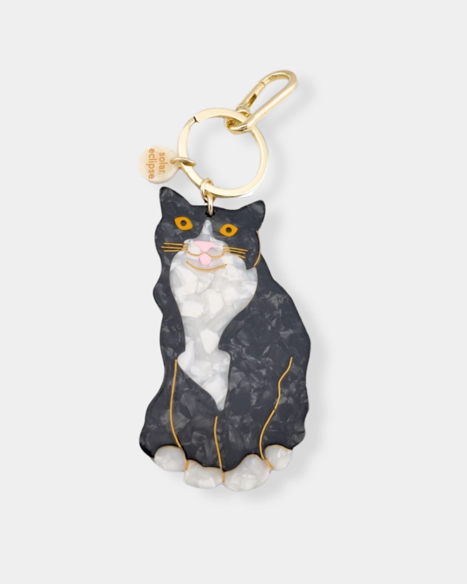 HAND-PAINTED TUXEDO CAT BAG CHARM + KEYCHAIN