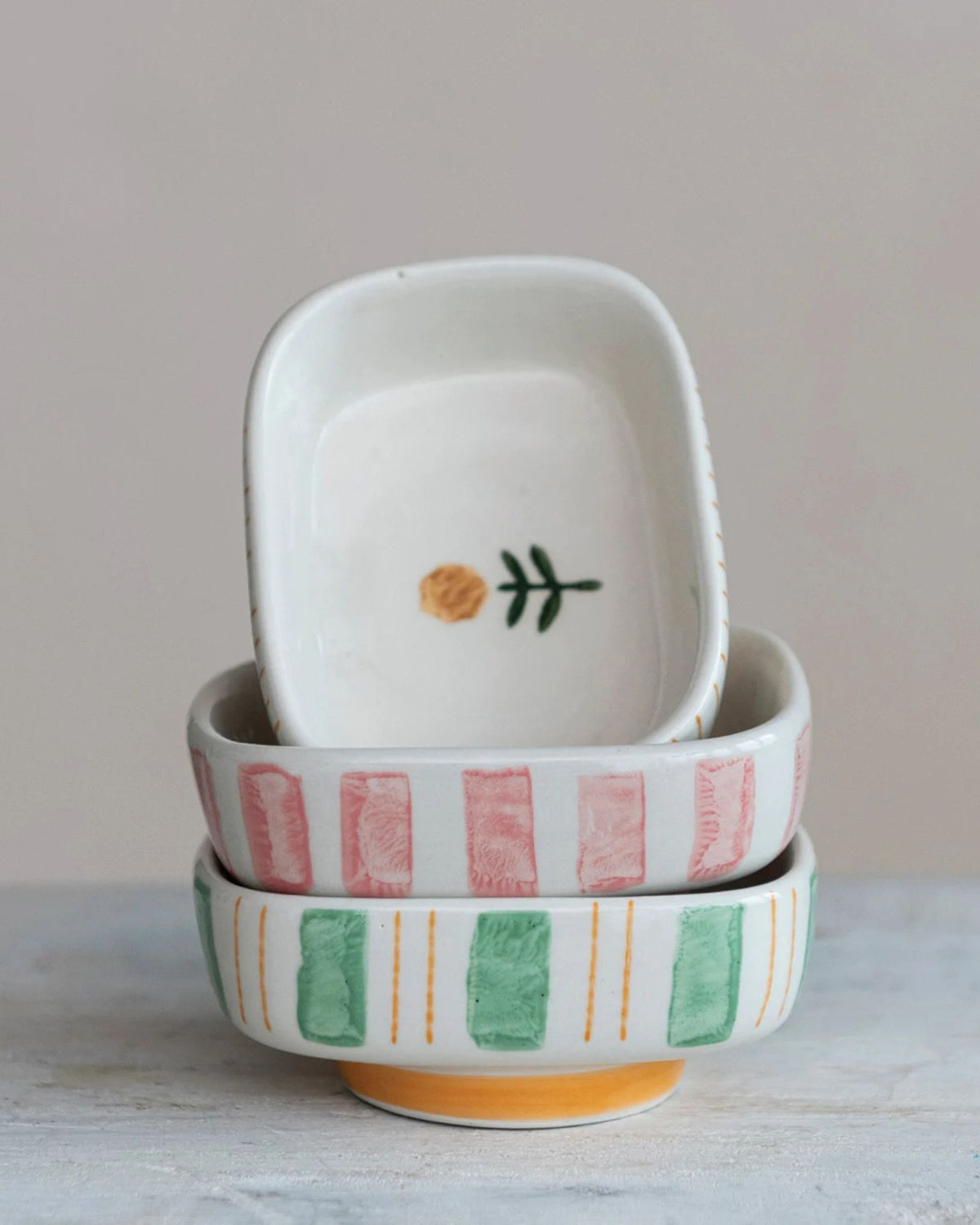 GREEN FLORAL FOOTED DISH