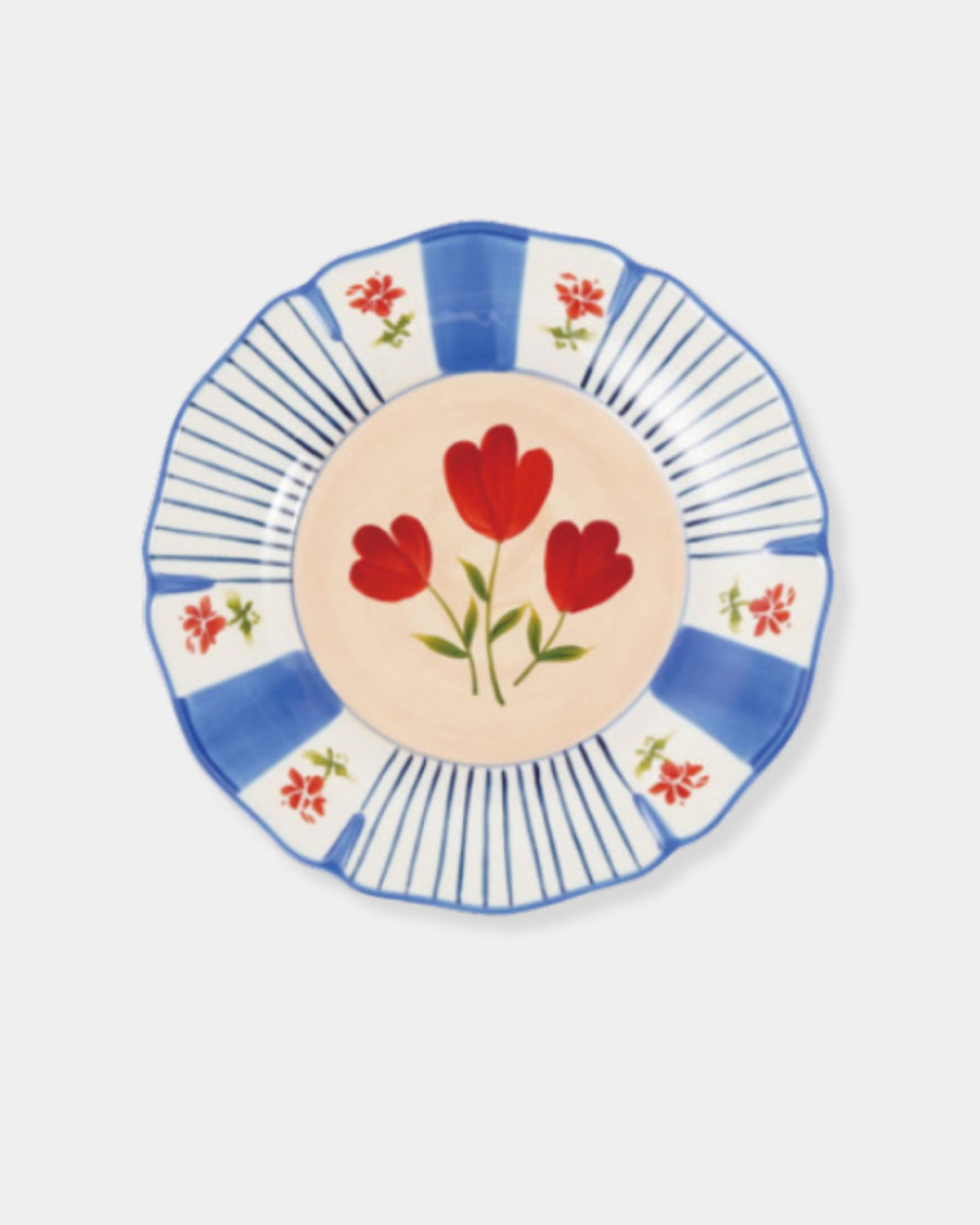 RED FLORAL STONEWARE PLATE