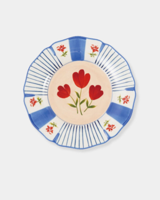 RED FLORAL STONEWARE PLATE